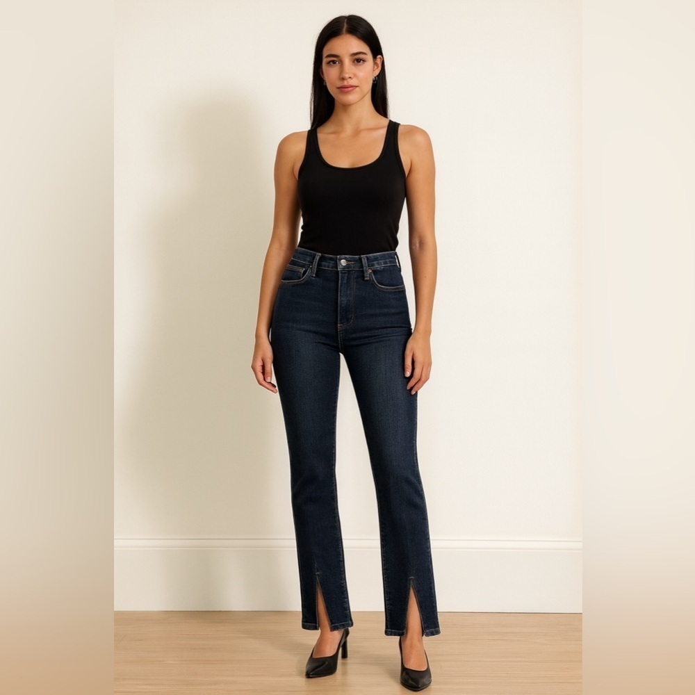 Just Black Dark Flare Split Hem Jeans.      Size-4
